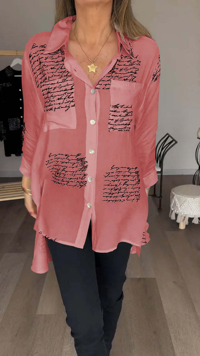🔥49% RABATT🌸Brief drucken Mode Revers Shirt (Kaufen Sie 2 gratis Versand)