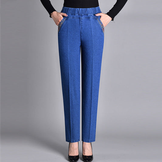 Damen-Jeans mit Seitentaschen und elastischer Taille